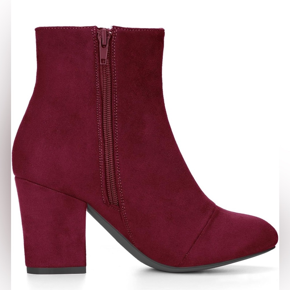 Allegra k round toe chunk heel ankle boot burgundy color - Picture 2 of 4